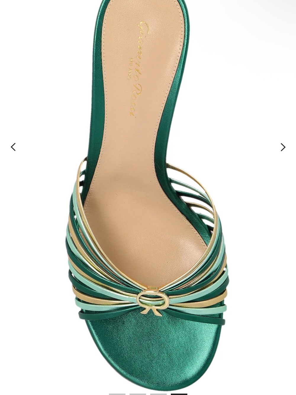 Gianvito Rossi Metallic Emerald and Gold Multi‑Strap Slide